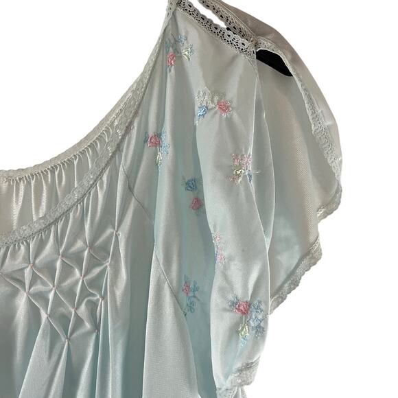 Movie Star Vintage Floral Embroidered Button Down Nylon Nightgown Medium - Picture 2 of 6